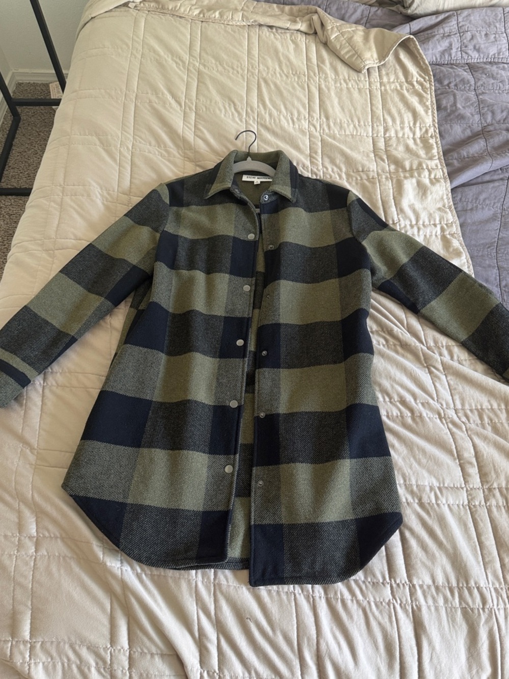 Steve Madden Olive Green & Black Longline Plaid Shacket